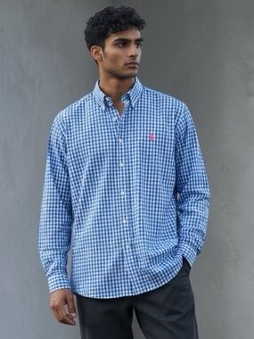 POLO BY RALPH LAUREN - MEN'S CLASSIC FIT CHECKED GINGHAM PINK PONY SZ LARGE